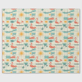 Retro Flamingo Poolside Summer Pattern (3) Cadeaupapier (Vlak)