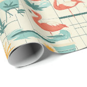 Retro Flamingo Poolside Summer Pattern (3) Cadeaupapier (Rol Hoek)