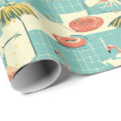 Retro Flamingo Poolside Summer Pattern (4) Cadeaupapier (Rol Hoek)