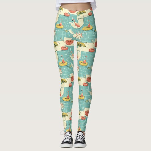Retro Flamingo Poolside Summer Pattern (4) Leggings (Voorkant)