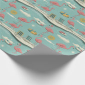 Retro Flamingo Poolside Summer Pattern (5) Cadeaupapier (Hoek)