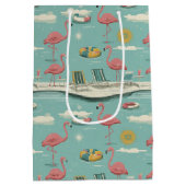 Retro Flamingo Poolside Summer Pattern (5) Medium Cadeauzakje (Achterkant)
