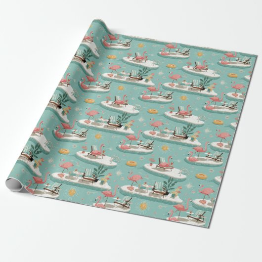 Retro Flamingo Poolside Summer Pattern (6) Cadeaupapier (Uitgerold)
