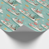 Retro Flamingo Poolside Summer Pattern (6) Cadeaupapier (Hoek)