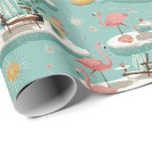 Retro Flamingo Poolside Summer Pattern (6) Cadeaupapier (Rol Hoek)