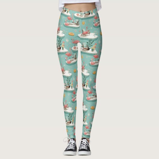Retro Flamingo Poolside Summer Pattern (6) Leggings (Voorkant)