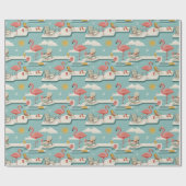 Retro Flamingo Poolside Summer Pattern (7) Cadeaupapier (Vlak)