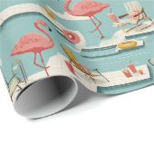 Retro Flamingo Poolside Summer Pattern (7) Cadeaupapier (Rol Hoek)