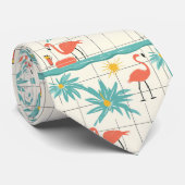 Retro Flamingo Poolside Summer Pattern (7) Stropdas (Opgerold)