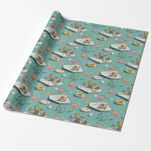 Retro Flamingo Poolside Summer Pattern (8) Cadeaupapier (Uitgerold)