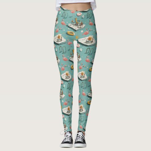 Retro Flamingo Poolside Summer Pattern (8) Leggings (Voorkant)