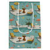 Retro Flamingo Poolside Summer Pattern (9) Medium Cadeauzakje (Achterkant)