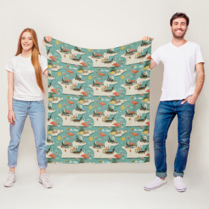 Retro Flamingo Poolside Zomerpatroon (11) Fleece Deken