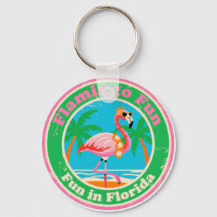 Retro Flamingo Pret in Florida Strand Sleutelhanger