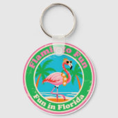 Retro Flamingo Pret in Florida Strand Sleutelhanger (Achterkant)