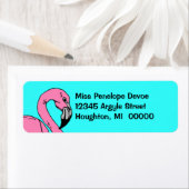 Retro Flamingo Roze Turquoise retouradres Etiket (Insitu)
