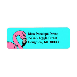 Retro Flamingo Roze Turquoise retouradres Etiket