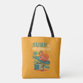 Retro Flamingo Surfboard Tropische Zonsondergang Tote Bag (Achterkant)