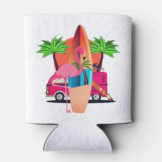 Retro Flamingo Surfsceen Strand Sfeer Blikjeskoeler (Achterkant)