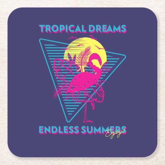 Retro Flamingo Zonsondergang Synthwave Sfeer Kartonnen Onderzetters (Voorkant)
