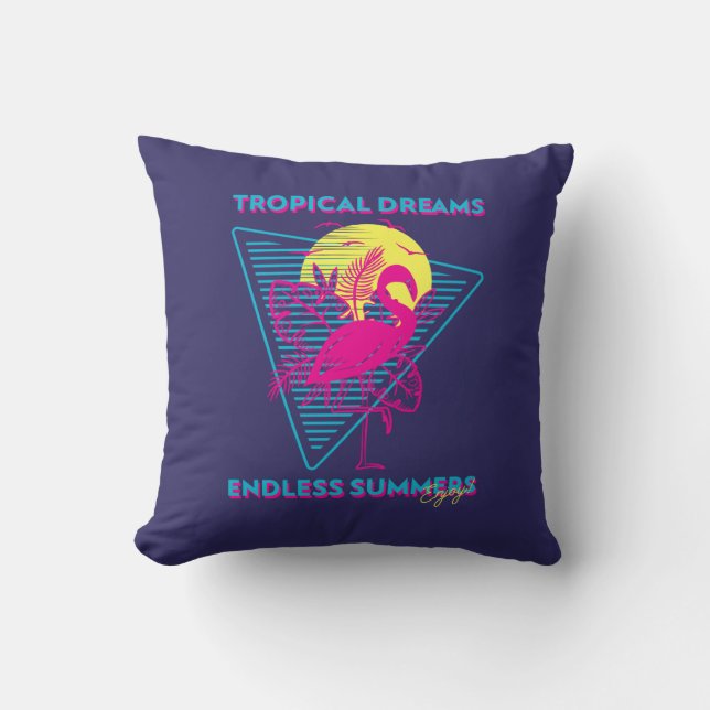 Retro Flamingo Zonsondergang Synthwave Sfeer Kussen (Voorkant)