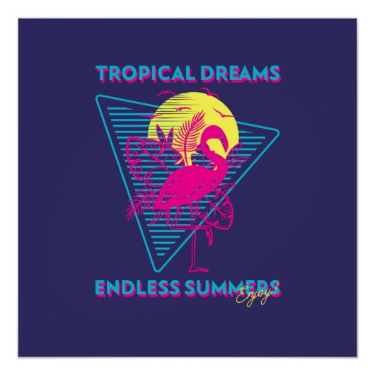 Retro Flamingo Zonsondergang Synthwave Sfeer Perfect Poster (Voorkant)