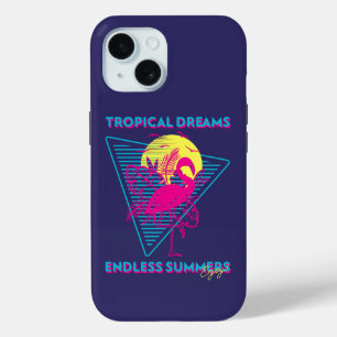 Retro Flamingo Zonsondergang Synthwave Vibes iPhone 15 Case