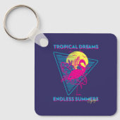 Retro Flamingo Zonsondergang Synthwave Vibes Sleutelhanger (Voorkant)