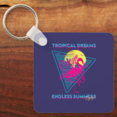 Retro Flamingo Zonsondergang Synthwave Vibes Sleutelhanger (Voorkant)