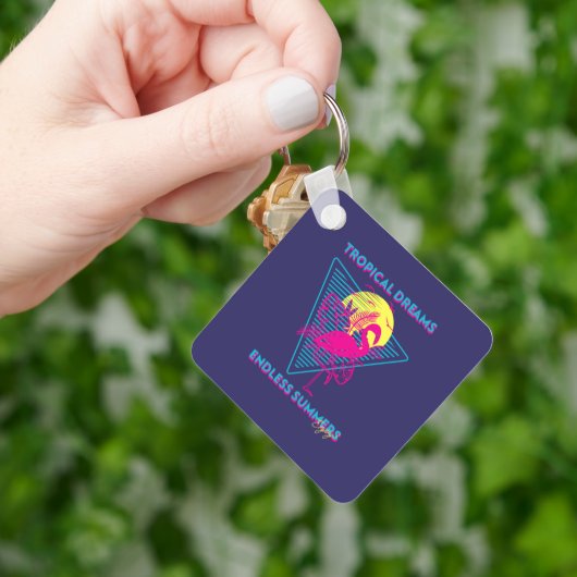 Retro Flamingo Zonsondergang Synthwave Vibes Sleutelhanger (Hand)
