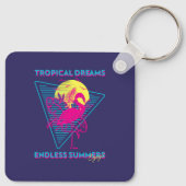 Retro Flamingo Zonsondergang Synthwave Vibes Sleutelhanger (Achterkant)