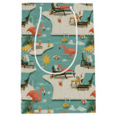Retro Flamingo Zwembad Zomer Patroon (11) Medium Cadeauzakje (Voorkant)