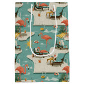 Retro Flamingo Zwembad Zomer Patroon (11) Medium Cadeauzakje (Achterkant)