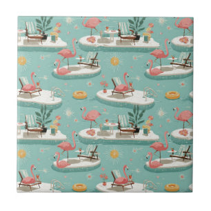 Retro Flamingo Zwembad Zomer Patroon (11) Tegeltje