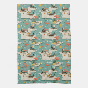 Retro Flamingo Zwembad Zomer Patroon (11) Theedoek