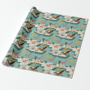 Retro Flamingo Zwembad Zomer Patroon (1) Cadeaupapier