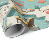Retro Flamingo Zwembad Zomer Patroon (1) Cadeaupapier (Rol Hoek)