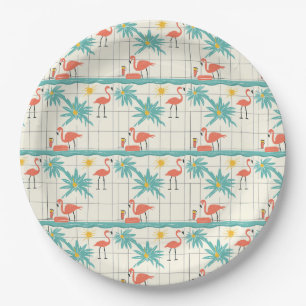 Retro Flamingo Zwembad Zomer Patroon (2) Papieren Bordje
