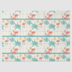 Retro Flamingo Zwembad Zomer Patroon (2) Tissuepapier