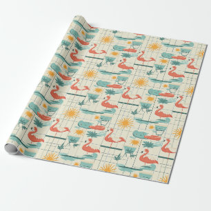 Retro Flamingo Zwembad Zomer Patroon (3) Cadeaupapier