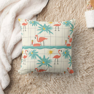 Retro Flamingo Zwembad Zomer Patroon (3) Kussen