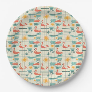Retro Flamingo Zwembad Zomer Patroon (3) Papieren Bordje