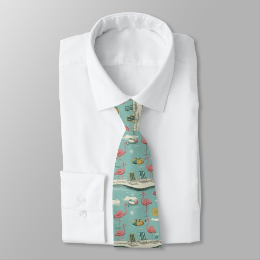 Retro Flamingo Zwembad Zomer Patroon (3) Stropdas (Gebonden)