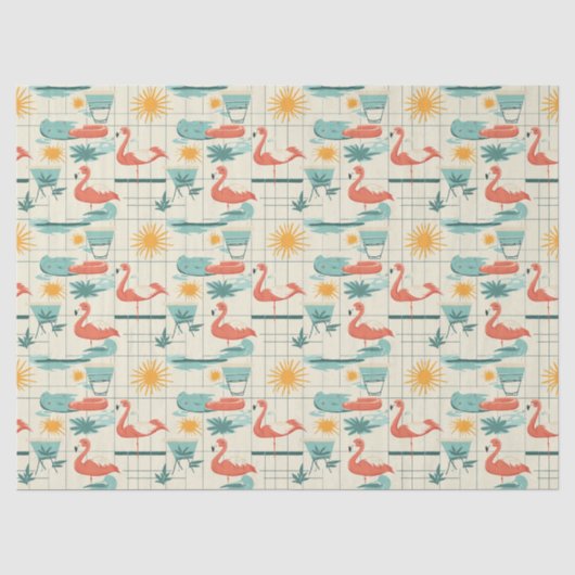 Retro Flamingo Zwembad Zomer Patroon (3) Tissuepapier (Voorkant)