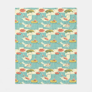 Retro Flamingo Zwembad Zomer Patroon (4) Fleece Deken