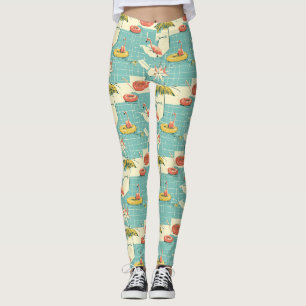 Retro Flamingo Zwembad Zomer Patroon (4) Leggings