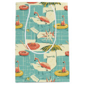Retro Flamingo Zwembad Zomer Patroon (4) Medium Cadeauzakje (Voorkant)