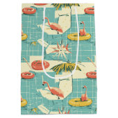 Retro Flamingo Zwembad Zomer Patroon (4) Medium Cadeauzakje (Achterkant)