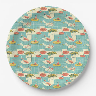Retro Flamingo Zwembad Zomer Patroon (4) Papieren Bordje