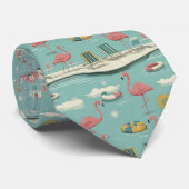Retro Flamingo Zwembad Zomer Patroon (4) Stropdas (Opgerold)